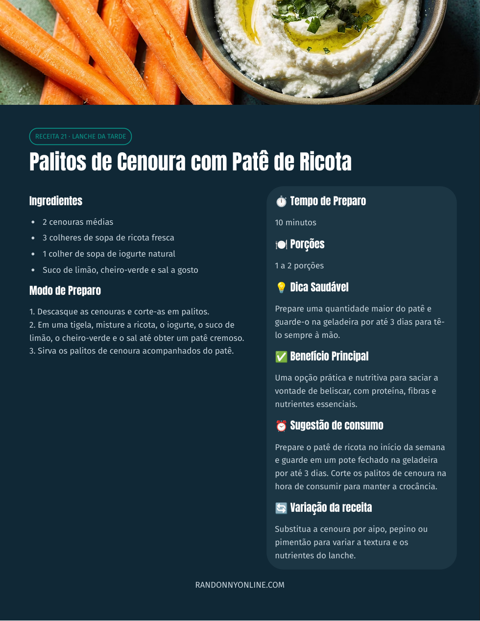 Palitos de cenoura com patê de ricota