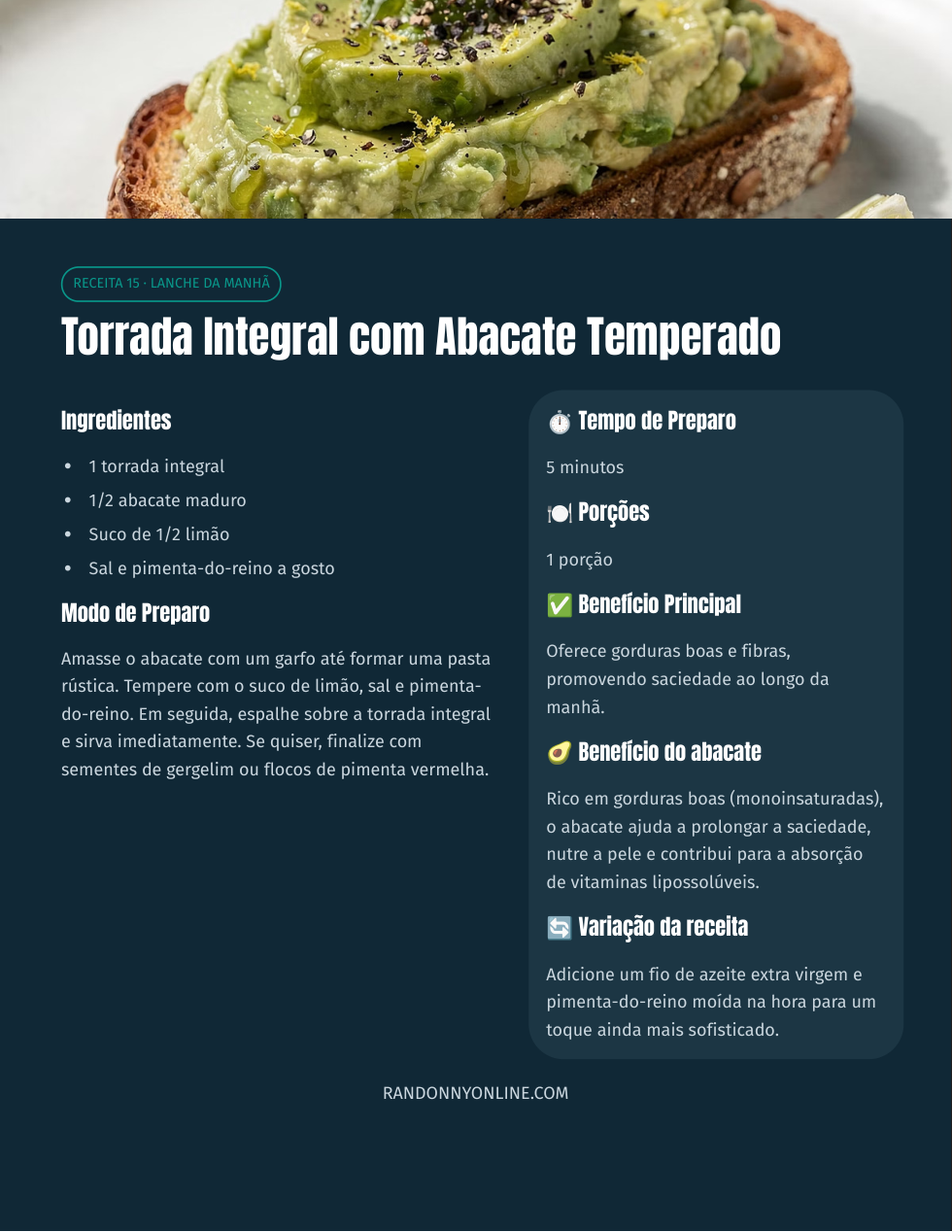 Torrada integral com abacate